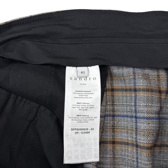 SANDRO Paris Wool Blend Gray Plaid Printed Knit Short Sz 8 - Picture 7 of 10